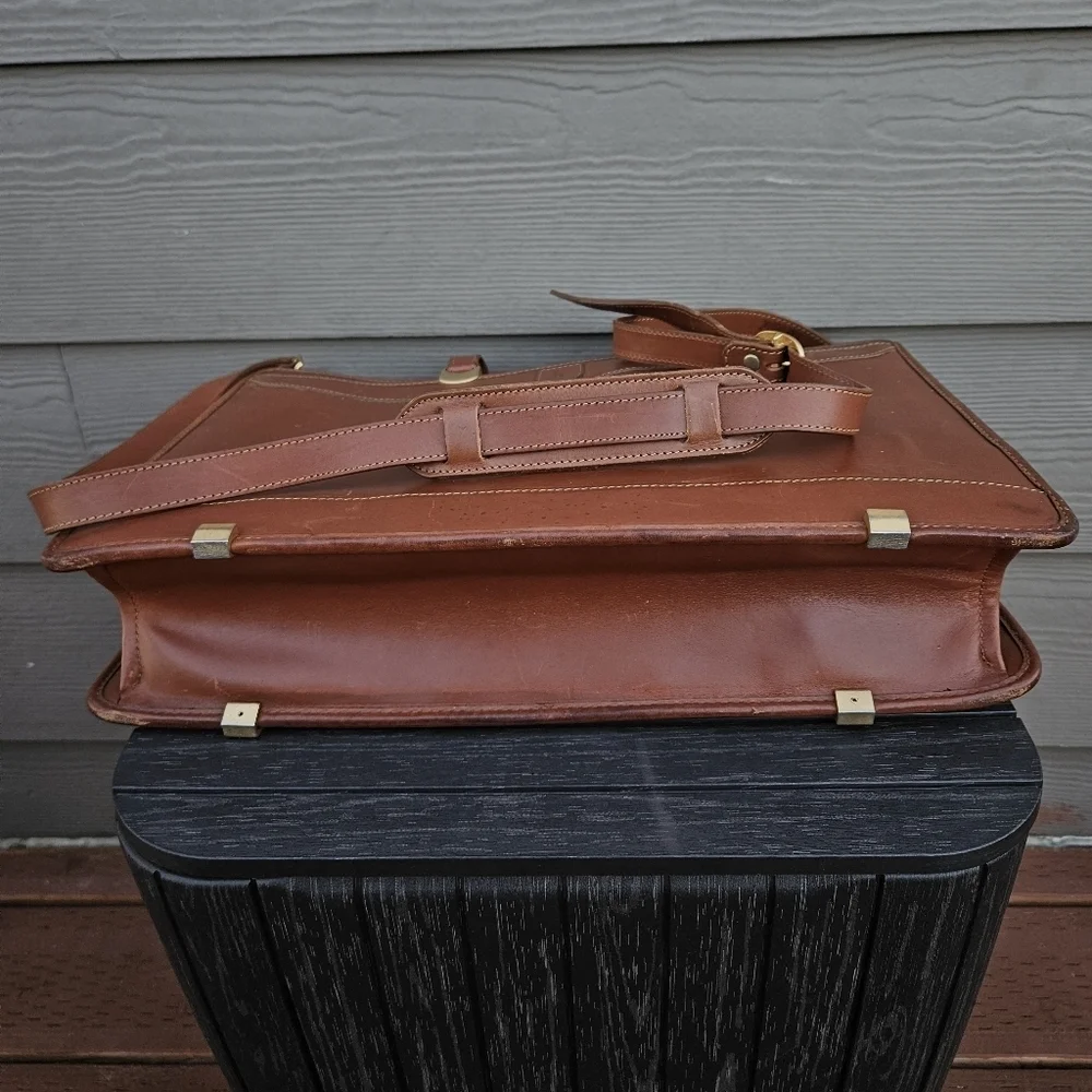 Vintage Hartmann by Lombardo Cognac Brown Leather Briefcase Lawyer Bag Crossbody